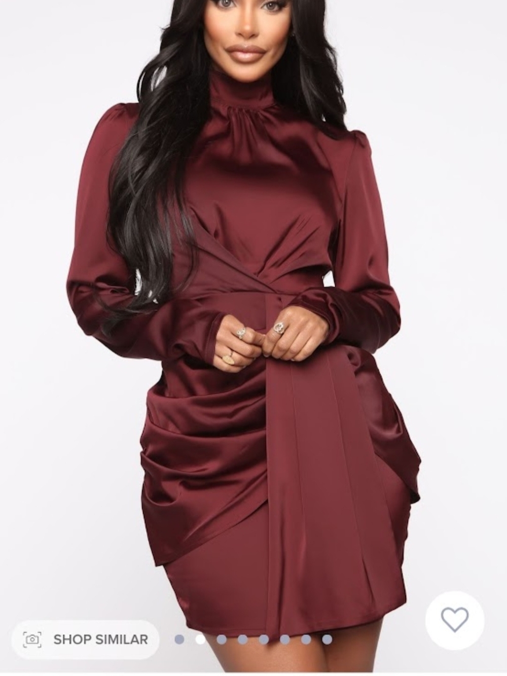 Fashion Nova Wine Satin Long-Sleeve Dress